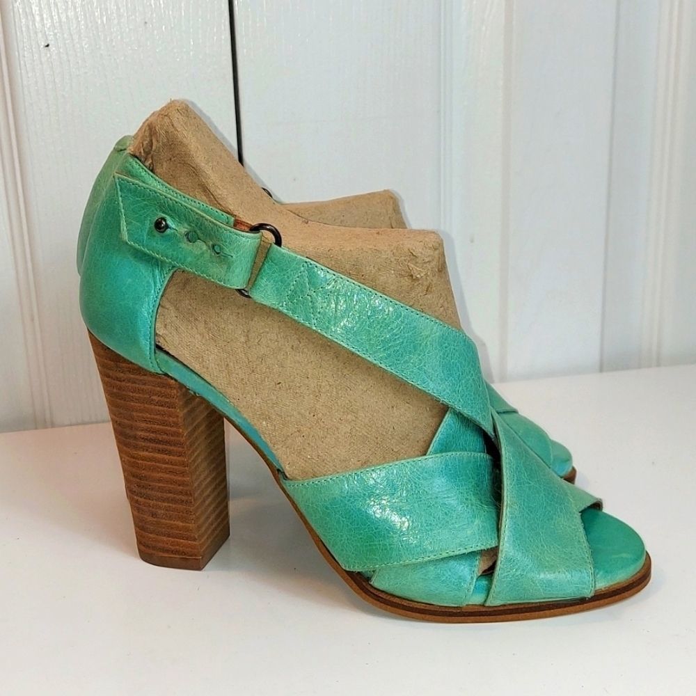 Anthro Schuler & Sons Criss Cross Strap Leather Heels Sz 38